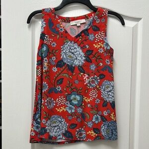LOFT Red Sleeveless Floral Tank Top